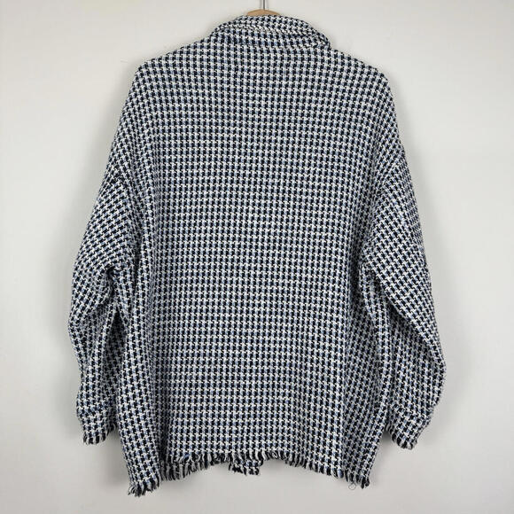 Zara Women’s Tweed Houndstooth Oversized Button-Up Shacket Jacket M Ruffle Boho - Picture 7 of 9